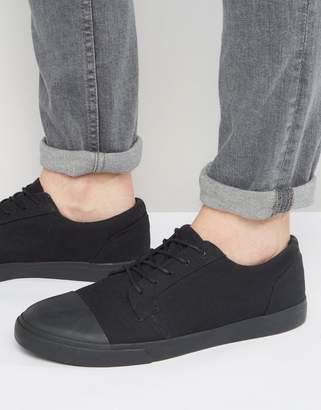 ASOS Lace Up Sneakers In Black With Toe Cap