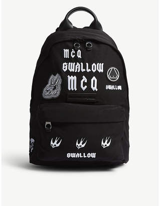 McQ Black Embroidered Swallow Backpack