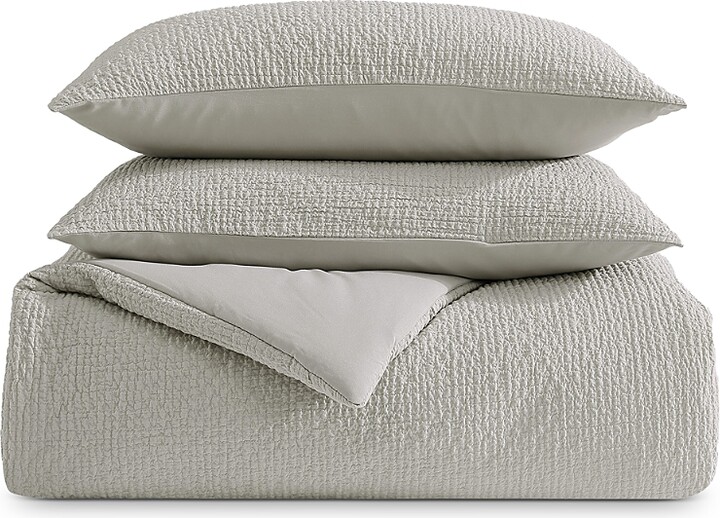Vera Wang Puckered Textured Cotton 3 Piece Duvet Cover Set, Queen