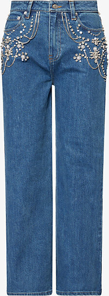 Simkhai Womens Solana Jude Embellished Cropped Denim Jeans 29