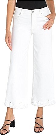 Liverpool Los Angeles Petite Size Mid Rise Embroidered Hem Stride Wide Leg Crop Jeans