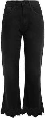 Frame Broderie Anglaise-trimmed High-rise Kick-flare Jeans