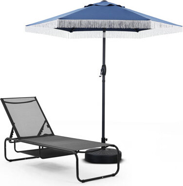 Ainfox 2 Piece Outdoor Chaise Lounge Set With Umbrella