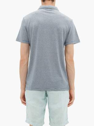 Onia Shaun Striped Open-collar Linen-blend Polo Shirt - Mens - Navy White