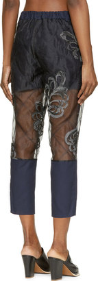 3.1 Phillip Lim Black & Blue Embroidered Organza Trousers