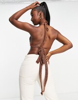 Thumbnail for your product : AsYou ring detail tie halter top in metallic bronze