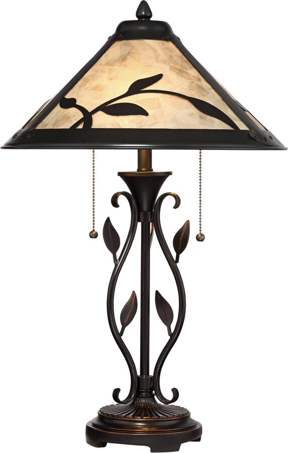 Franklin Iron Works Feuille Country Cottage Table Lamp 23 3/4" High Metal Openwork Leaf Mica Shade for Bedroom Living Room Bedside Nightstand Off