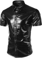 Thumbnail for your product : JOGAL Mens Metallic Nightclub Styles Short Sleeves Button Down Dress Shirts Large