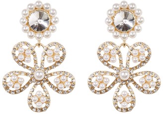 Natasha Accessories Glitz Faux Pearl Flower Drop Earrings