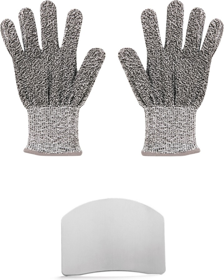 Cutlery Pro Safety Cutting Kit, Level-5 Mesh Safety Gloves (1-Pair, Fits Most Adults), 2 Stainless Steel Finger Guards - Black, Gray