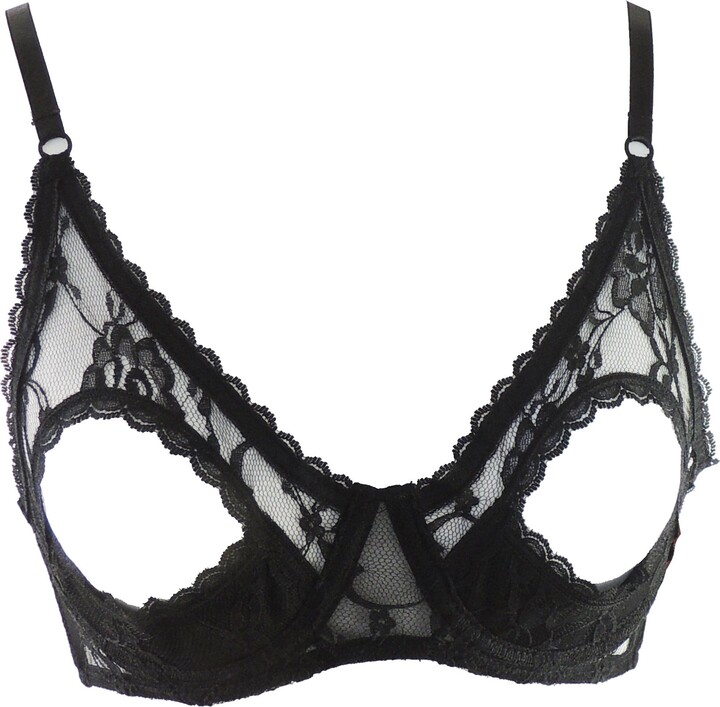 Naughty Bitz Ladies Beautiful Sexy Black Peek A Boo Open Nipple Gorgeous Floral Lace Underwire