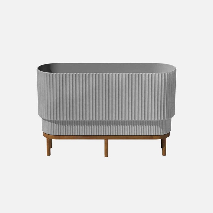 Veradek Demi Extra Large Gray Plastic Raised Rectangular Planter with Brown Stand (10 in. L x 30 in. W x 18.25 in. H)