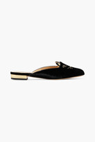 Thumbnail for your product : Charlotte Olympia Kitty Embroidered Velvet Slippers