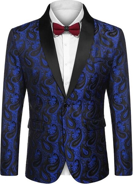 COOFANDYMensFloralPaisleySuitJacketBlazerBlueXL