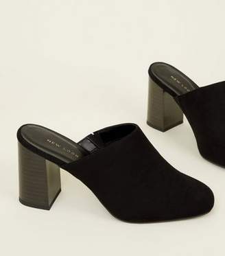 New Look Black Suedette Block Heel Square Toe Mules