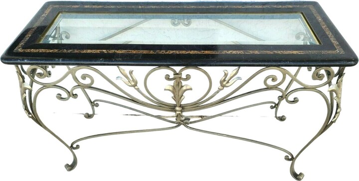 Maitland-Smith Tessellated Marble Brushed Steel Glass Console Sofa Table