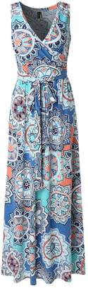 Zattcas CAVOVA Womens Bohemian Printed Wrap Bodice Sleeveless Crossover Maxi Dress