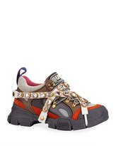 Thumbnail for your product : Gucci Men's Leather and Canvas Sneakers with Removable Crystals
