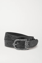 Thumbnail for your product : Saint Laurent Monogramme Croc-effect Leather Belt - Black