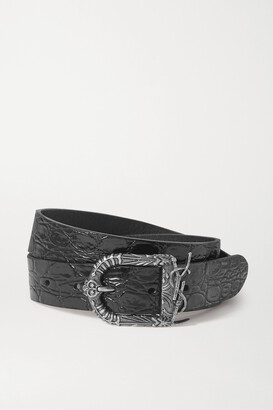 Saint Laurent Monogramme Croc-effect Leather Belt - Black