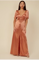 Thumbnail for your product : Little Mistress Bridesmaid Nala Rust Satin Button Detail Maxi Dress