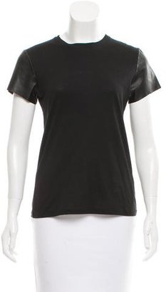 Vince Leather-Accented Short Sleeve Top