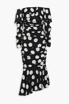 Dolce & Gabbana Off-the-shoulder ruffled polka-dot silk-blend satin midi  dress - ShopStyle
