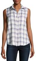 Thumbnail for your product : Frank And Eileen Fiona Sleeveless Button-Down Linen Shirt, White Pattern