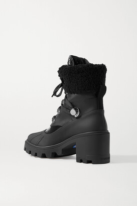 Moncler Corinne Leather And Faux Shearling-trimmed Rubber Ankle Boots - Black