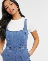 Thumbnail for your product : ASOS Petite DESIGN Petite denim square neck fitted jumpsuit in midwash
