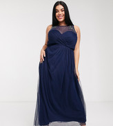 Thumbnail for your product : Little Mistress Plus pleat maxi dress with lace and embellishment detail in navy