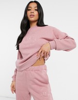 Thumbnail for your product : ASOS Petite ASOS DESIGN Petite tracksuit oversized sweat with embroidery / oversized jogger in pink marl
