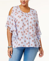 Thumbnail for your product : Melissa McCarthy Trendy Plus Size Cold-Shoulder Fringe Top