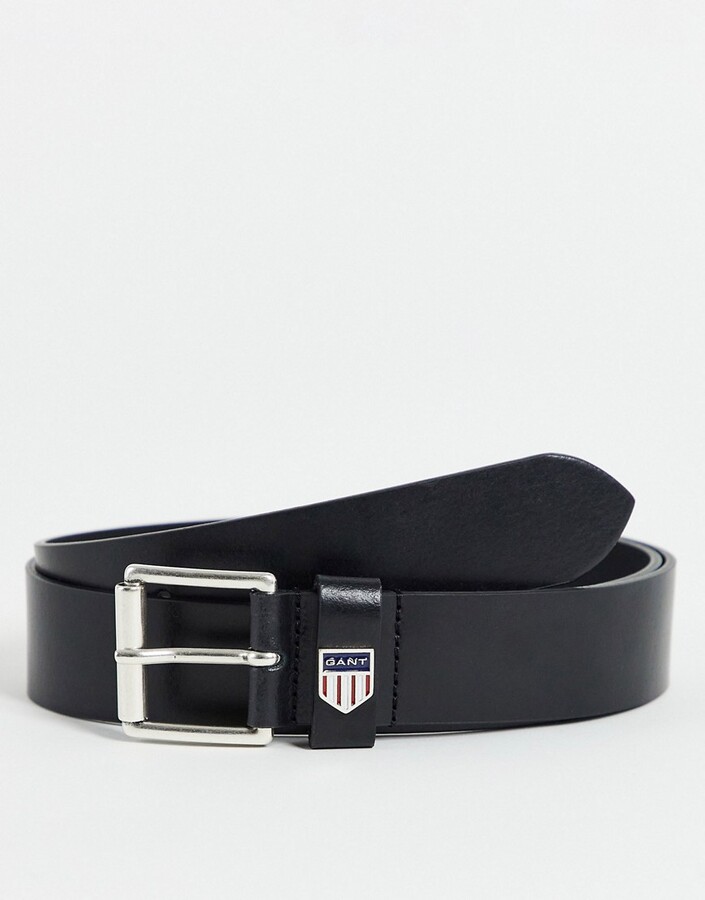 Gant leather belt in black with shield logo - ShopStyle