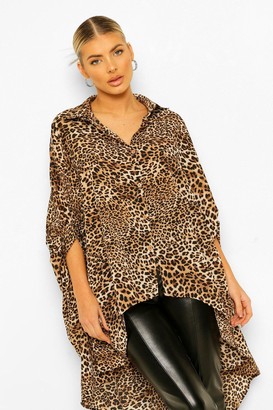 boohoo Leopard Print Oversized Maxi Shirt