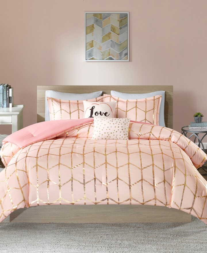 Intelligent Design Raina Metallic 5-Pc. Comforter Set, Full/Queen - Blush/Gold