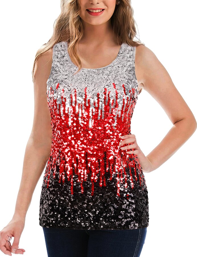 MANER Women's Sequin Tops Sleeveless Glitter Gradient Tank Club Party Vest  XS-3XL - ShopStyle