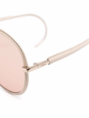 Chloé Sunglasses Edith pilot-frame leather-trim sunglasses