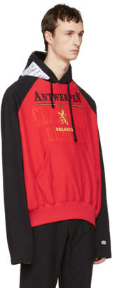 Vetements Red and Black Champion Edition Antwerpen Hoodie