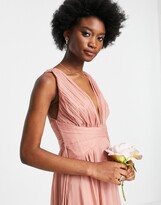 Thumbnail for your product : ASOS DESIGN Bridesmaid ruched bodice drape maxi dress with wrap waist in dark rose