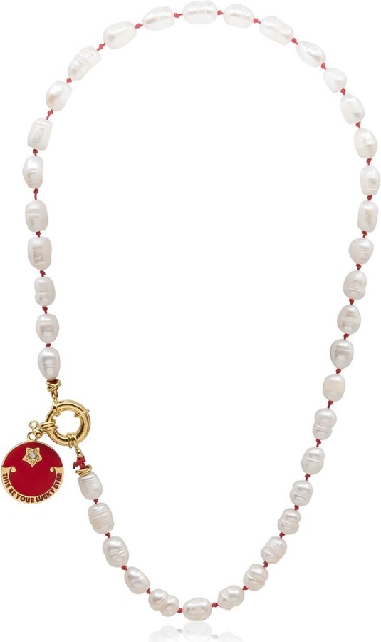 Atelier Petites Pierres White / Red / Gold Hip Pearl - Statement Necklace