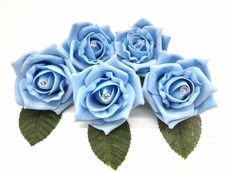 Shimmer Hj 20 Wedding Buttonholes with Diamante and leaf - Bride Groom Bridesmaid Pageboys and Guests - Artificial Colourfast Foam Rose for Wedding Corsage Party Reception Prom Vintage