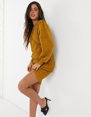Vero Moda mini plisse dress in golden brown - ShopStyle