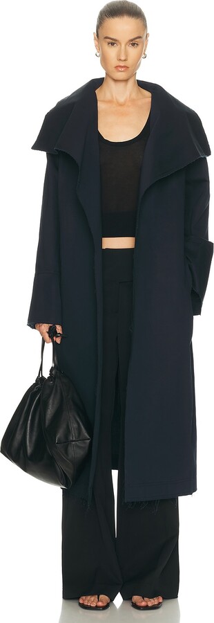 AYA MUSE Undone Edge Trench Coat in Navy
