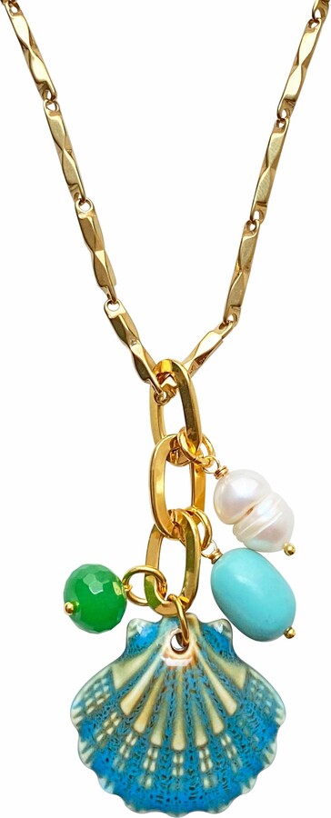 Smilla Brav Green / Gold Ceramic Shell Necklace Puglia