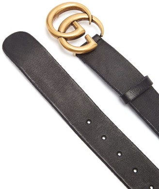 Gucci GG-logo Raw-edge Leather Belt - Black