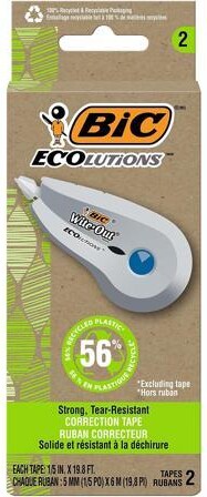 BIC Ecolutions Wite-Out Brand Correction Tape White 2/Pack (WOET21-WHI)