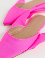 Thumbnail for your product : ASOS DESIGN Laser tie leg ballet flats in neon pink