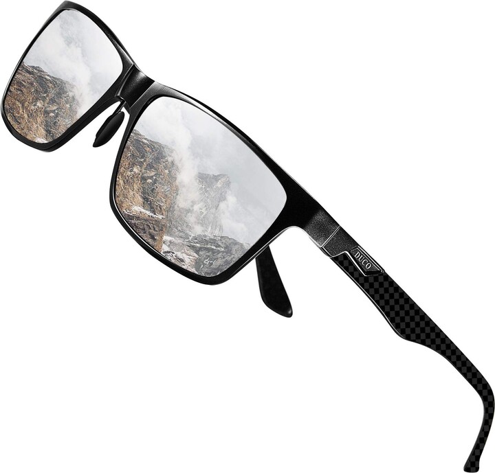 DUCO Sunglasses for Men Carbon Fiber Temples with Rectangular Polarized  Metal Frame Sunglasses DC8206 (Black Frame Silver Lens) - ShopStyle