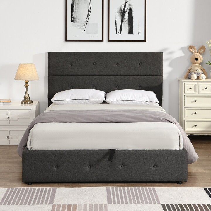 IGEMAN Full Size Upholstered Platform Bed with Underneath Storage